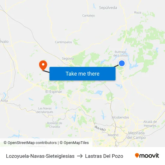 Lozoyuela-Navas-Sieteiglesias to Lastras Del Pozo map
