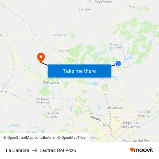 La Cabrera to Lastras Del Pozo map
