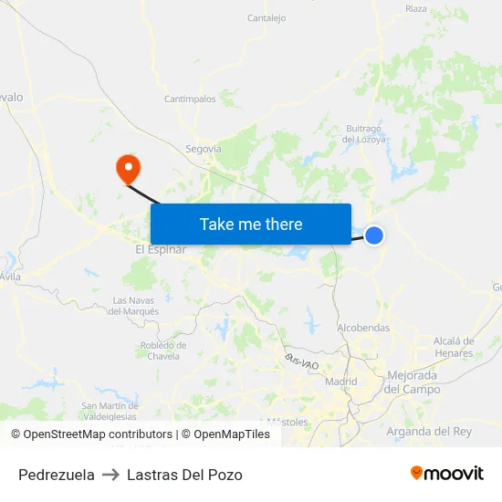 Pedrezuela to Lastras Del Pozo map