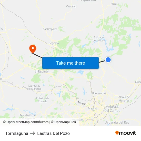 Torrelaguna to Lastras Del Pozo map
