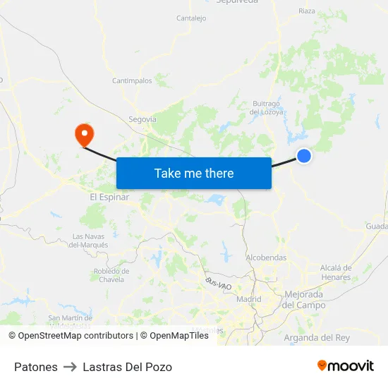 Patones to Lastras Del Pozo map