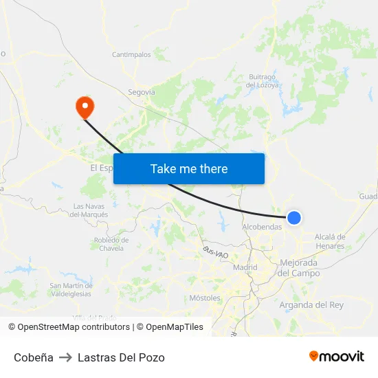 Cobeña to Lastras Del Pozo map