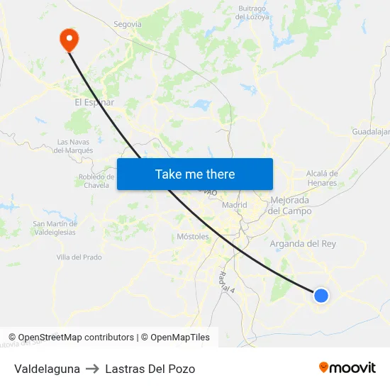 Valdelaguna to Lastras Del Pozo map
