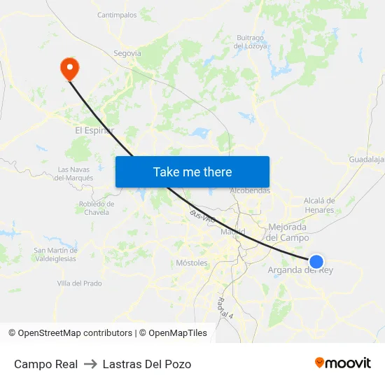 Campo Real to Lastras Del Pozo map
