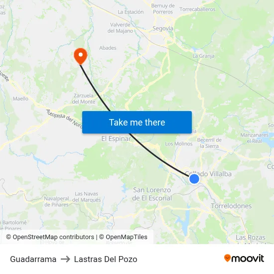 Guadarrama to Lastras Del Pozo map