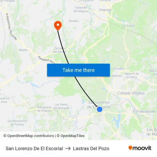 San Lorenzo De El Escorial to Lastras Del Pozo map