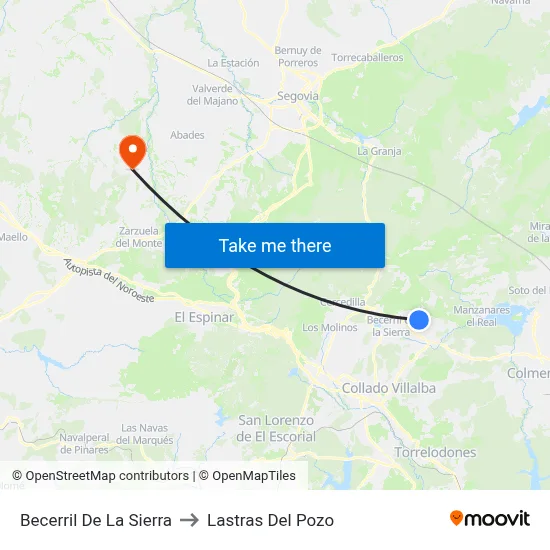 Becerril De La Sierra to Lastras Del Pozo map