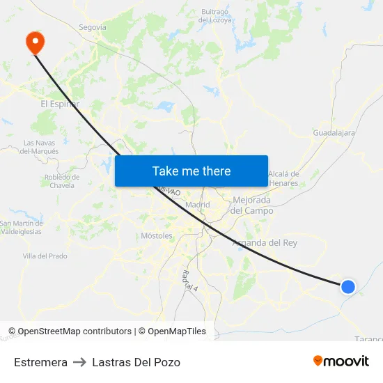 Estremera to Lastras Del Pozo map