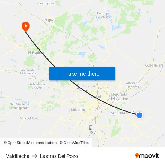 Valdilecha to Lastras Del Pozo map