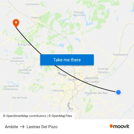 Ambite to Lastras Del Pozo map