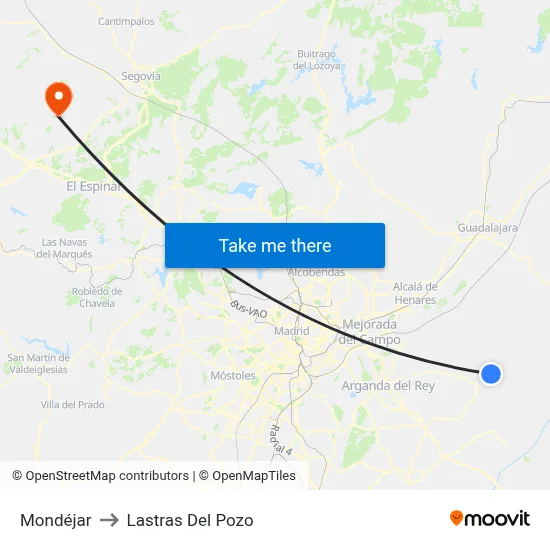 Mondéjar to Lastras Del Pozo map