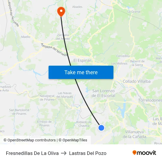 Fresnedillas De La Oliva to Lastras Del Pozo map