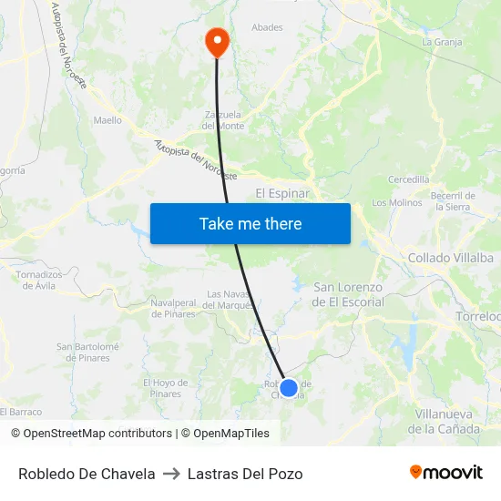 Robledo De Chavela to Lastras Del Pozo map