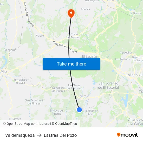 Valdemaqueda to Lastras Del Pozo map