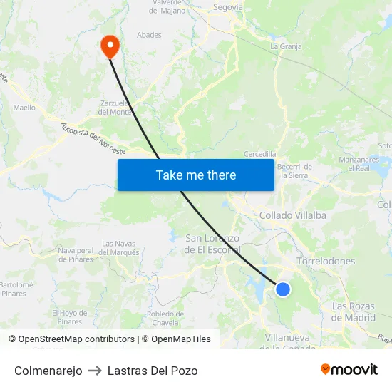 Colmenarejo to Lastras Del Pozo map