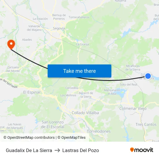 Guadalix De La Sierra to Lastras Del Pozo map
