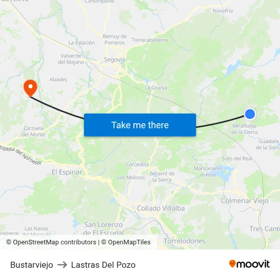 Bustarviejo to Lastras Del Pozo map