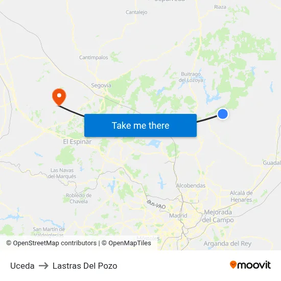 Uceda to Lastras Del Pozo map