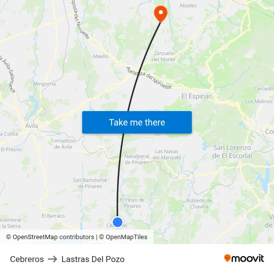 Cebreros to Lastras Del Pozo map