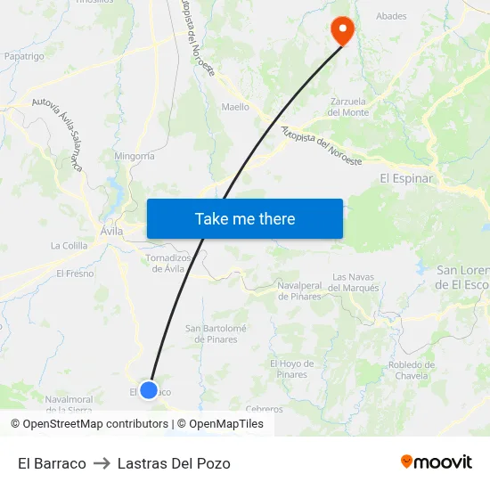 El Barraco to Lastras Del Pozo map