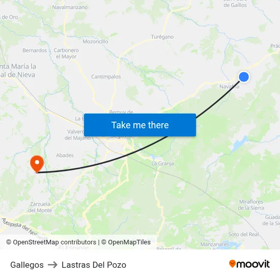 Gallegos to Lastras Del Pozo map