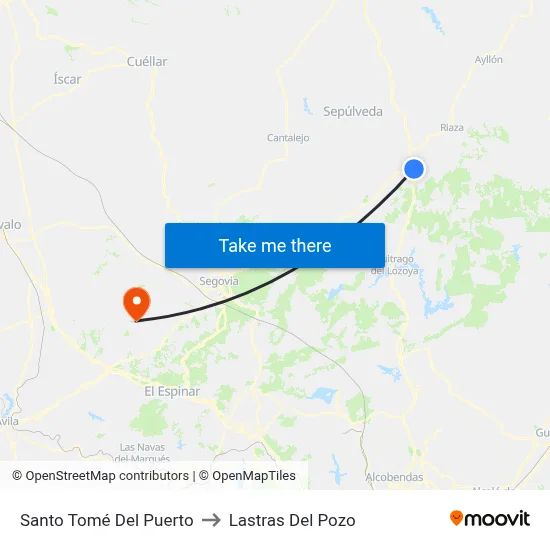 Santo Tomé Del Puerto to Lastras Del Pozo map