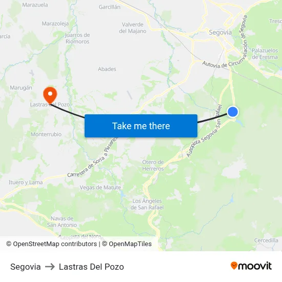 Segovia to Lastras Del Pozo map