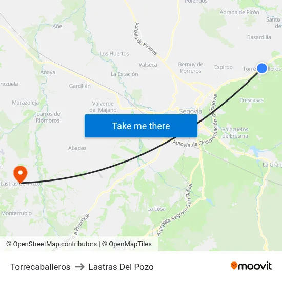 Torrecaballeros to Lastras Del Pozo map
