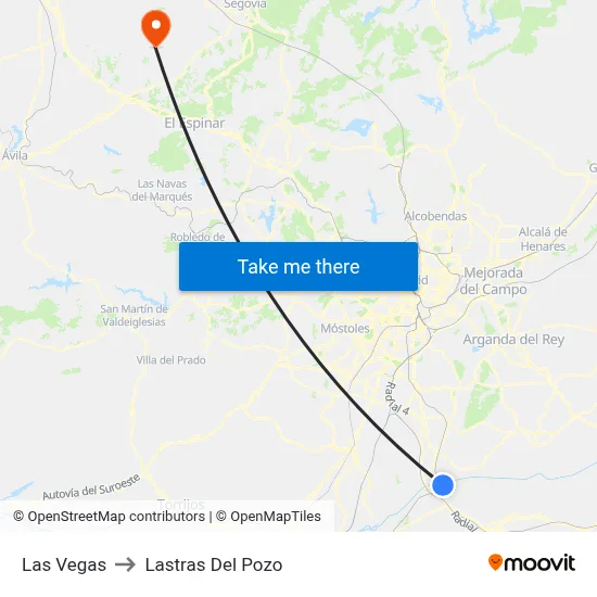 Las Vegas to Lastras Del Pozo map