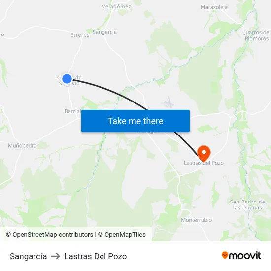 Sangarcía to Lastras Del Pozo map