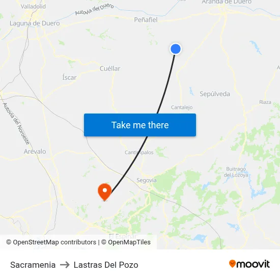 Sacramenia to Lastras Del Pozo map