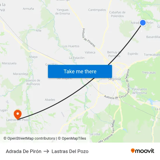 Adrada De Pirón to Lastras Del Pozo map