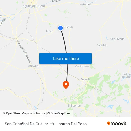 San Cristóbal De Cuéllar to Lastras Del Pozo map