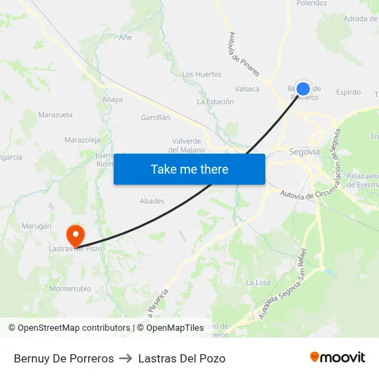 Bernuy De Porreros to Lastras Del Pozo map