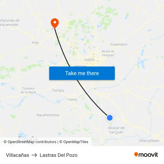 Villacañas to Lastras Del Pozo map