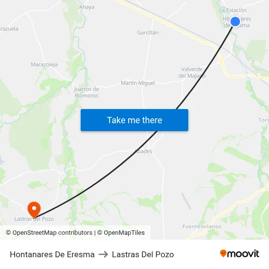 Hontanares De Eresma to Lastras Del Pozo map
