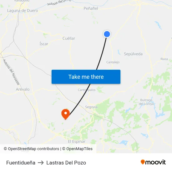 Fuentidueña to Lastras Del Pozo map