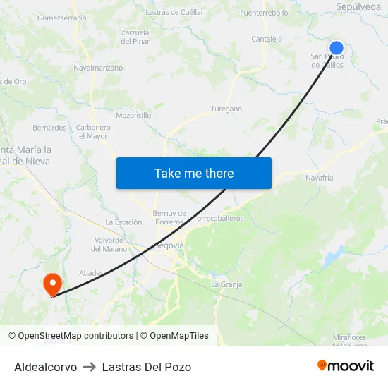 Aldealcorvo to Lastras Del Pozo map