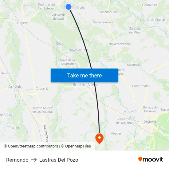 Remondo to Lastras Del Pozo map