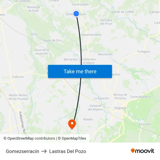 Gomezserracín to Lastras Del Pozo map