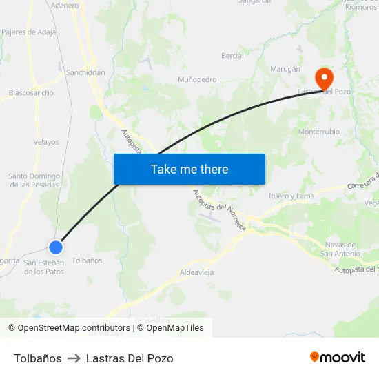 Tolbaños to Lastras Del Pozo map