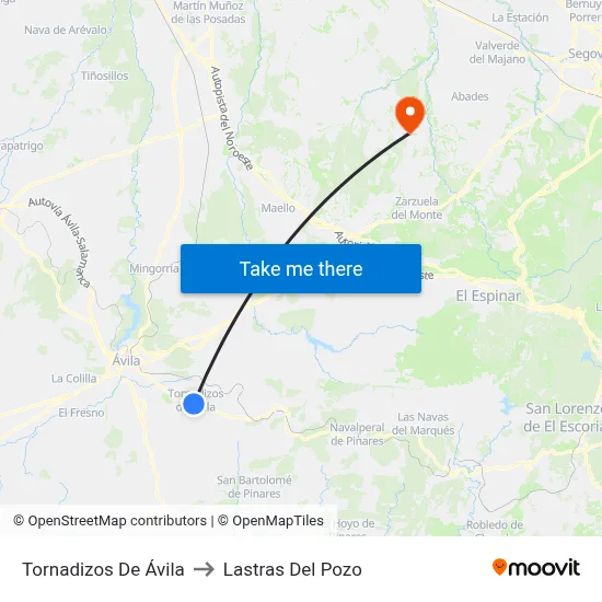 Tornadizos De Ávila to Lastras Del Pozo map