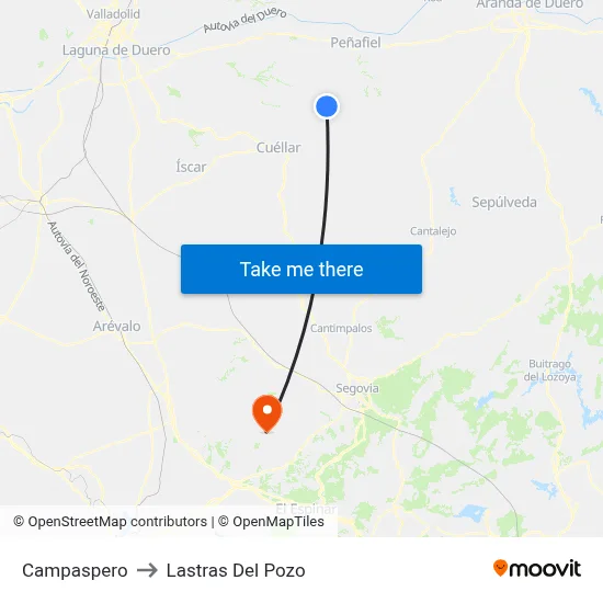 Campaspero to Lastras Del Pozo map