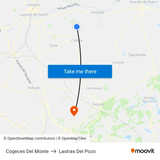Cogeces Del Monte to Lastras Del Pozo map