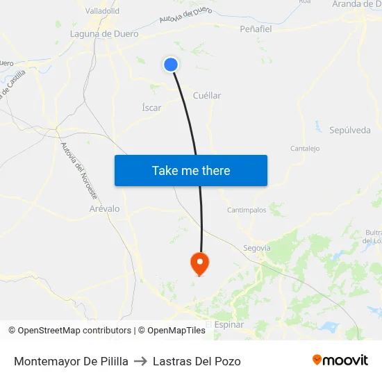 Montemayor De Pililla to Lastras Del Pozo map