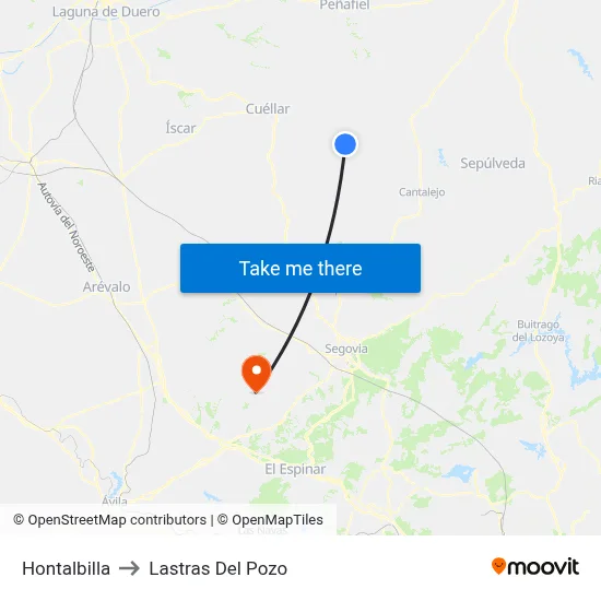 Hontalbilla to Lastras Del Pozo map