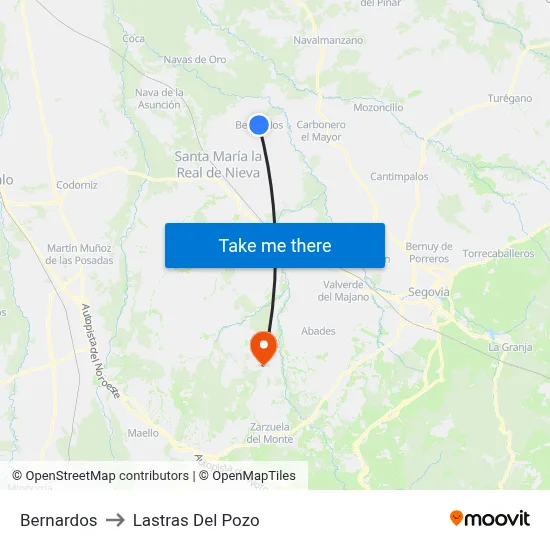 Bernardos to Lastras Del Pozo map