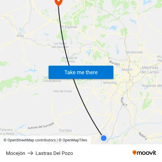 Mocejón to Lastras Del Pozo map