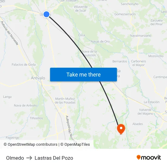 Olmedo to Lastras Del Pozo map