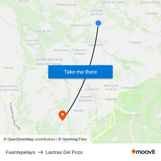 Fuentepelayo to Lastras Del Pozo map